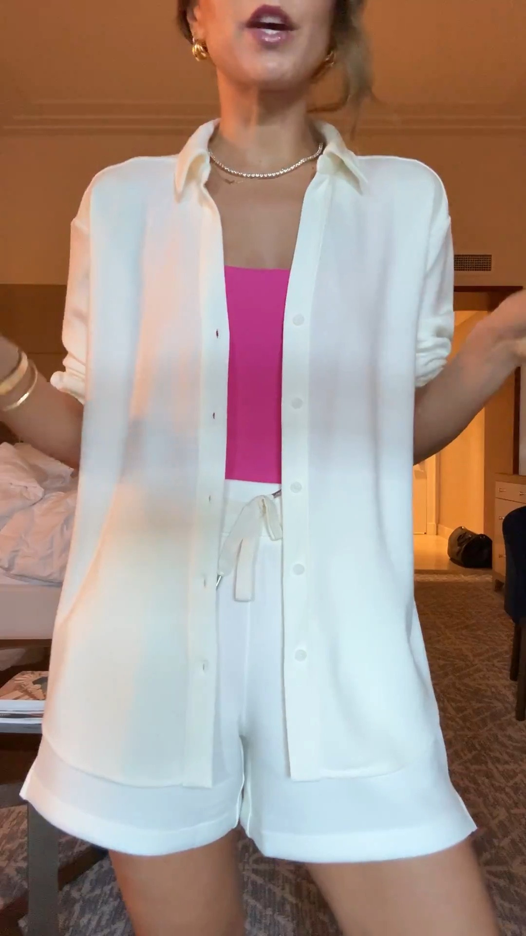 New matching air essentials short set from Spanx! XS in both. LISAMARIEXSPANX for 15% off first order & free shipping. Love the white but comes in other colors. Resort outfit. Vacation outfit. Resort wear. Vacation outfit. Pink bodysuit in XS. Jelly ballet flats - whole sizes o my. I’m a 6.5 and did a 6 - SO comfy!

#LTKootd #LTKTravel #LTKPetite