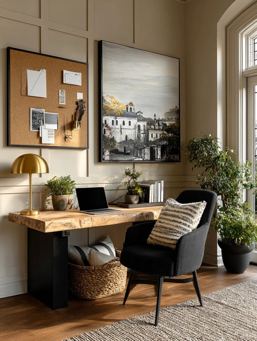 Wood, black, and gold is a bold yet refined combination for a modern home office. The contrast between natural wood, matte black accents, and brushed gold details creates a workspace that feels structured, grounded, and inspiring.

Start with a solid wood desk with black legs for stability and visual weight. Add a black-framed cork board or wall organizer for function and contrast. Pair it with a black accent chair to anchor the space. Then introduce a touch of gold through a modern table lamp — subtle, intentional, and warm.

The result is an elegant home office that feels calm yet powerful. The natural wood brings warmth and creativity. The black elements provide focus and strength. The gold adds sophistication without distraction.

This combination works beautifully in contemporary home offices, small workspace corners, study rooms, or even apartment living areas that need a dedicated work zone. Add greenery, layered textures, and minimal decor to keep the space clean and productive.

Creativity requires clarity. Clarity thrives in calm elegance.

#HomeOfficeDesign
#WoodAndBlackDecor
#ModernWorkspace
#GoldAccentStyle

Shop:
wood desk with black legs
modern home office decor
black office chair
black framed cork board
gold table lamp
minimalist workspace ideas
small home office styling
elegant office design

 

#LTKHome