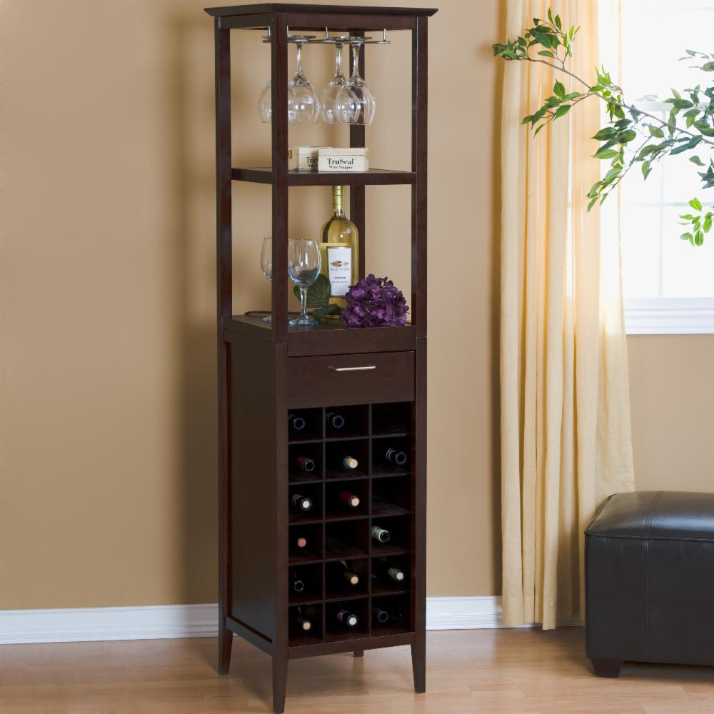 Winsome 18-Bottle Espresso Wine Tower and Glass Holder | Hayneedle