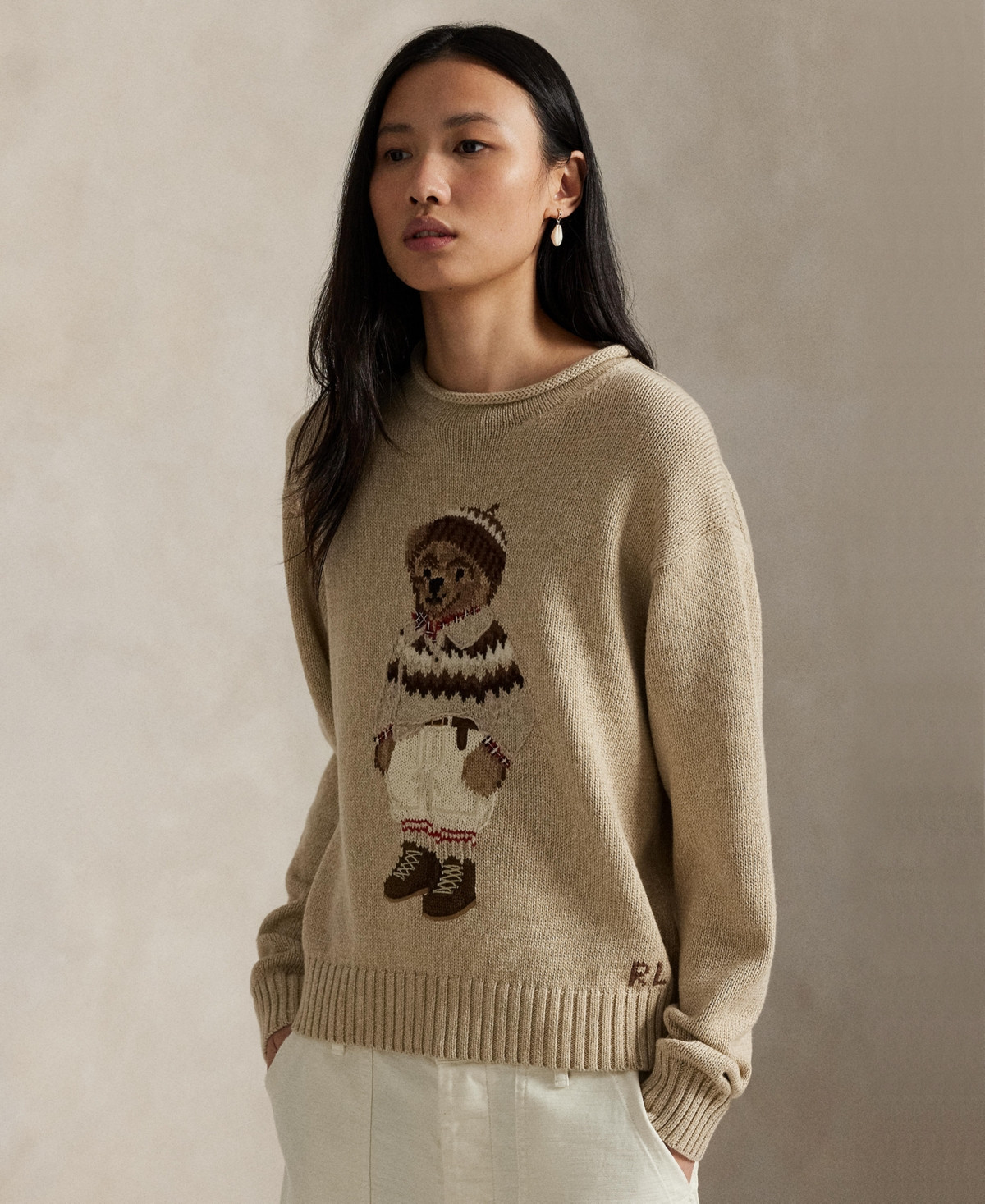 Polo Ralph Lauren Women's Bear Intarsia-Knit Rollneck Sweater - Dark Almond Marl | Macy's