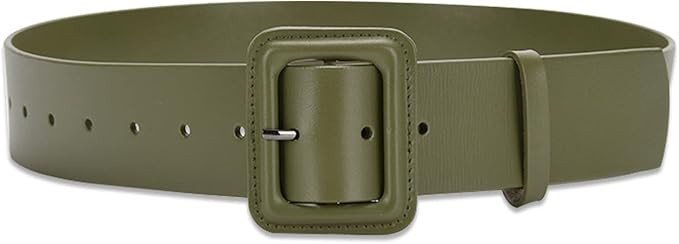 Women Wide Leather Belt Classic Solid Color Large Square Buckle Retro Cinch Belt High Waist Belt ... | Amazon (US)