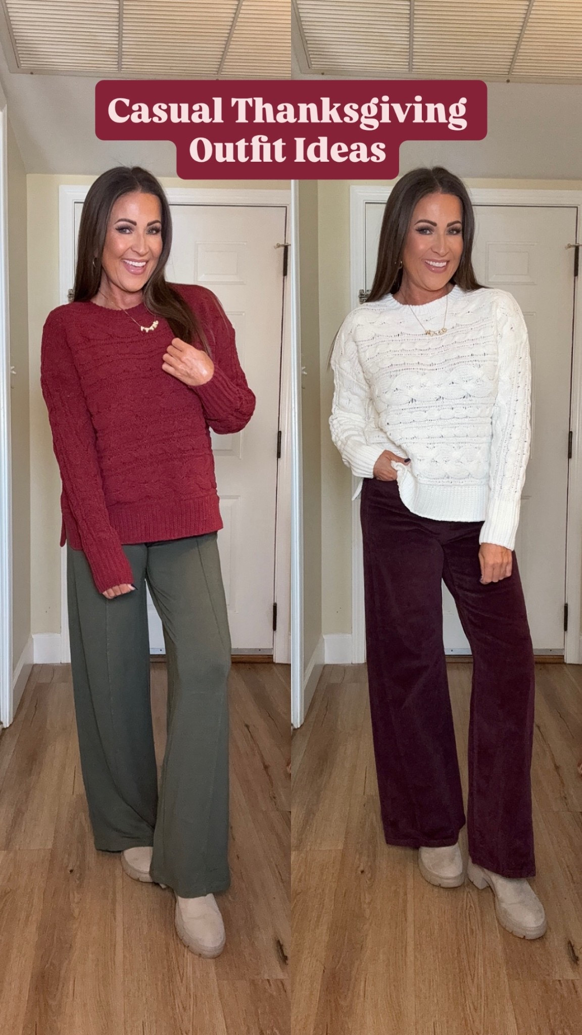 Casual Thanksgiving outfits 

Sweater: M
Green Pants: XS
Burgundy Pants: 4

fall outfit, fall style, fall fashion, Walmart finds, Walmart style, Walmart fashion, casual outfit 

#LTKFindsUnder50 #LTKHoliday #LTKootd