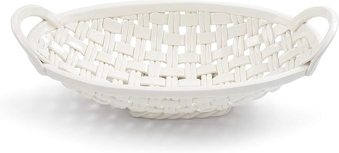 DEMDACO Bread Basket White 15 x 8 Ceramic Earthenware Decorative Bowl With Towel | Amazon (US)