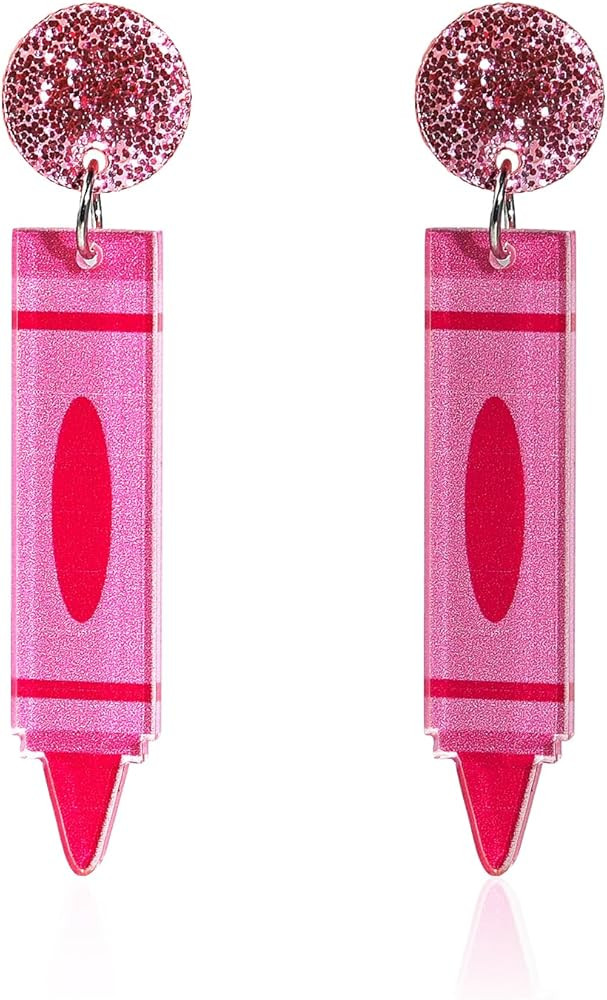 Cute Crayon Teachers Earrings for Women Girls Funny Pencil Book Acrylic Wooden Drop Dangle Earrin... | Amazon (US)