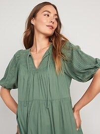 Puff-Sleeve Tiered Embroidered Mini Swing Dress for Women | Old Navy (US)