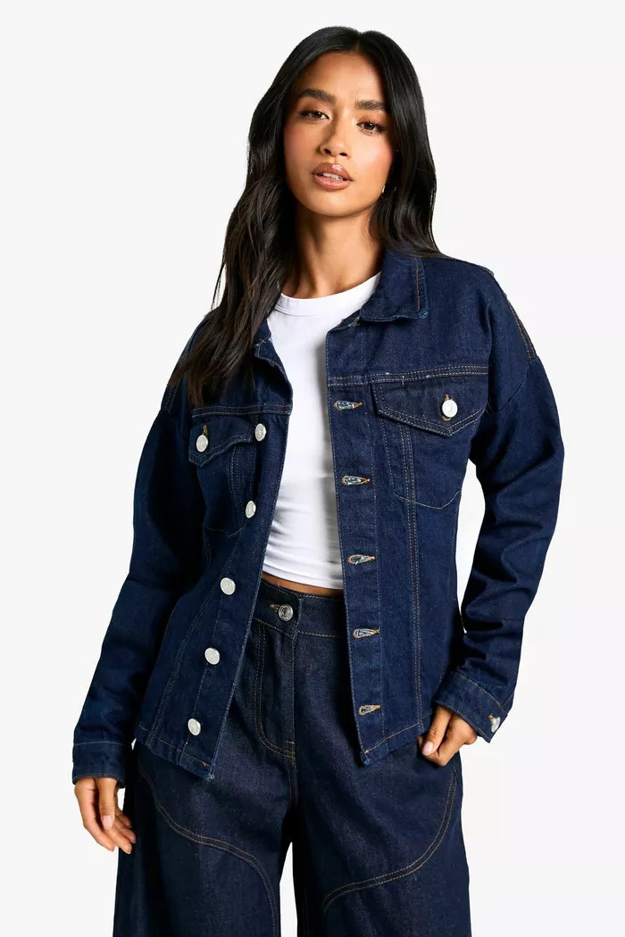 Petite Cinched Waist Indigo Denim Jacket | Boohoo.com (UK & IE)