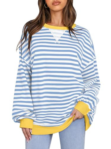 ANRABESS Women Striped Oversized Sweatshirt Long Sleeve Crewneck Hoodies Shirts 2024 Fall Pullove... | Amazon (US)
