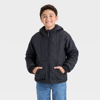 Boys' Hooded Reversible Puffer - Cat & Jack™ Black/Gray XS | Target