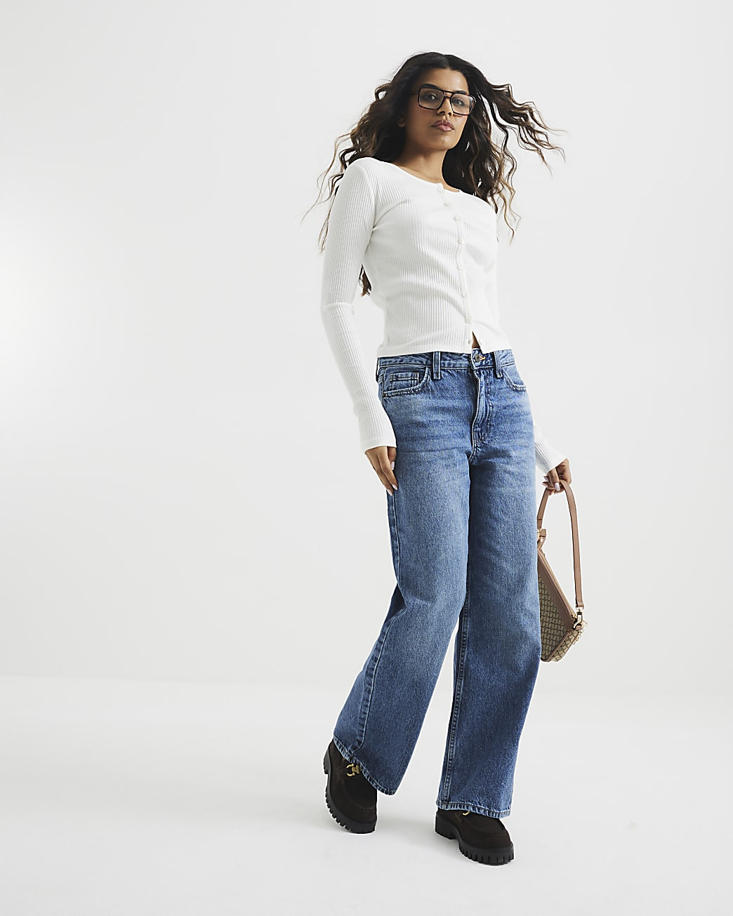 Petite Blue Relaxed Straight Jeans | River Island UK & IE