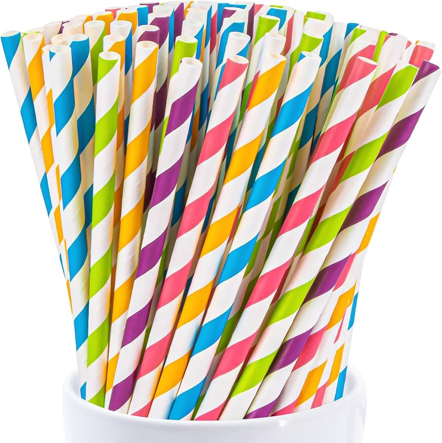 100PCS Stripe Drinking Straws - Disposable Straws 5 Inch Small Colourful Agave Kraft Paper Straws... | Amazon (US)