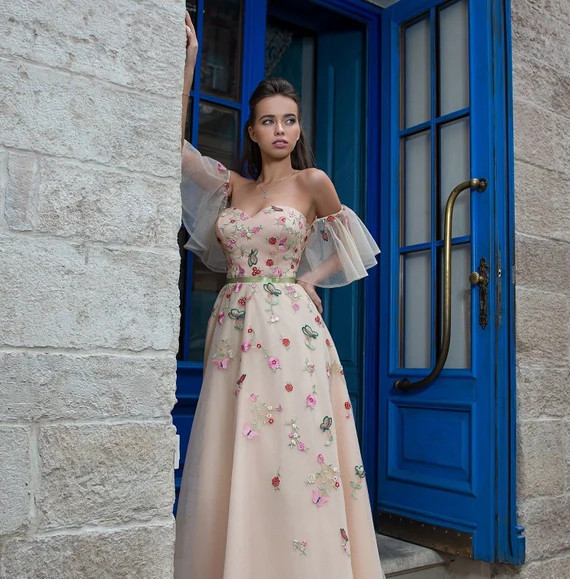 Prom Dress Long Corset Dress Blush Dress Floral Dress Cocktail Dress Evening Gown Bohemian Dress ... | Etsy (US)