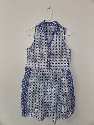 Vineyard Vines Painted Geo Rattan Linen Sleeveless Shirt Dress Size 6 White blue | eBay US
