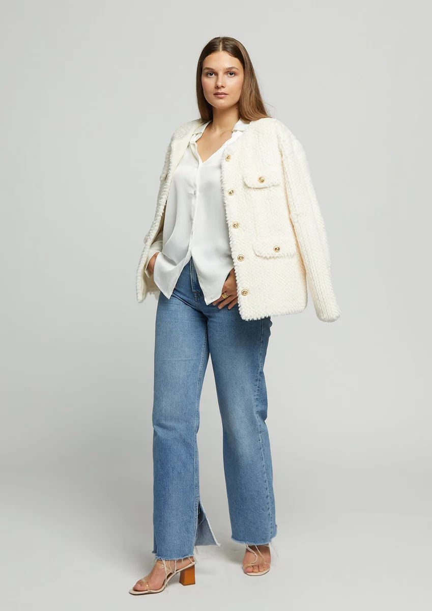 Jenny Oversized Buttoned Fur Jacket - White | Benaar La