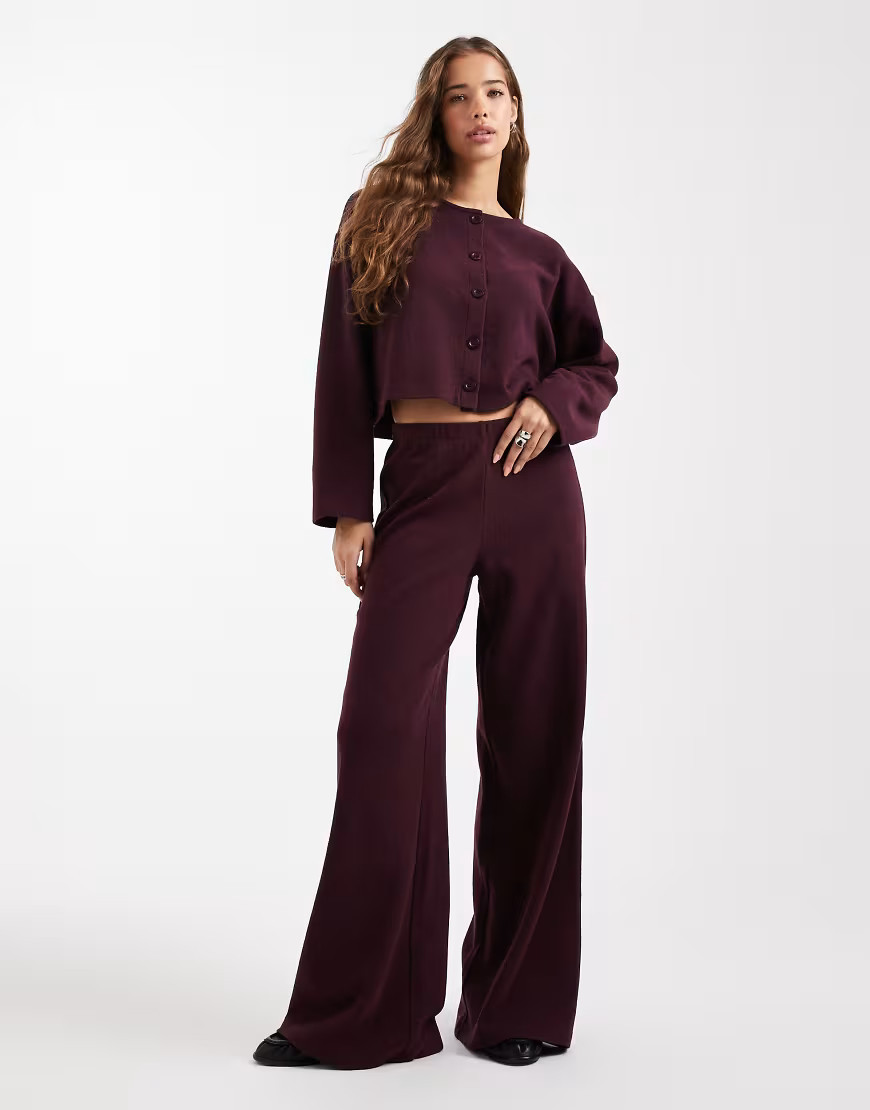 Miss Selfridge brushed rib co-ord trouser in plum-Purple | ASOS (Global)