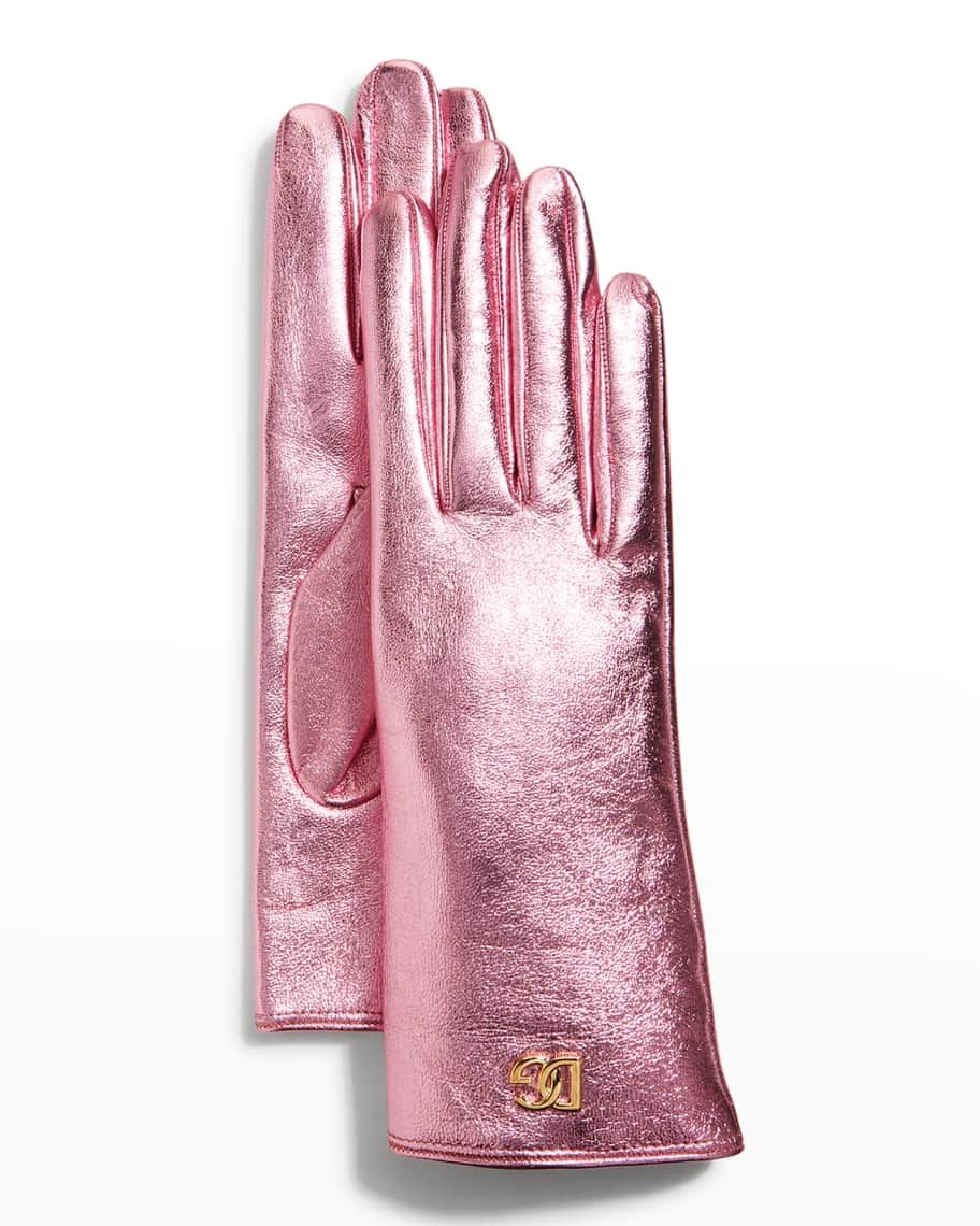 Dolce&Gabbana DG Logo Metallic Napa Leather Gloves | Neiman Marcus