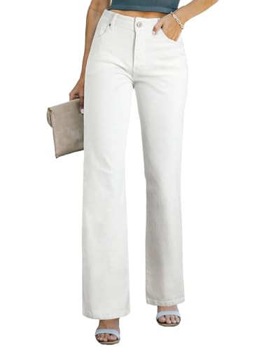Sidefeel Women's White Jeans Wide Leg Jeans Woman Casual High Waisted Straight Leg Denim Pants Size 8 | Amazon (US)