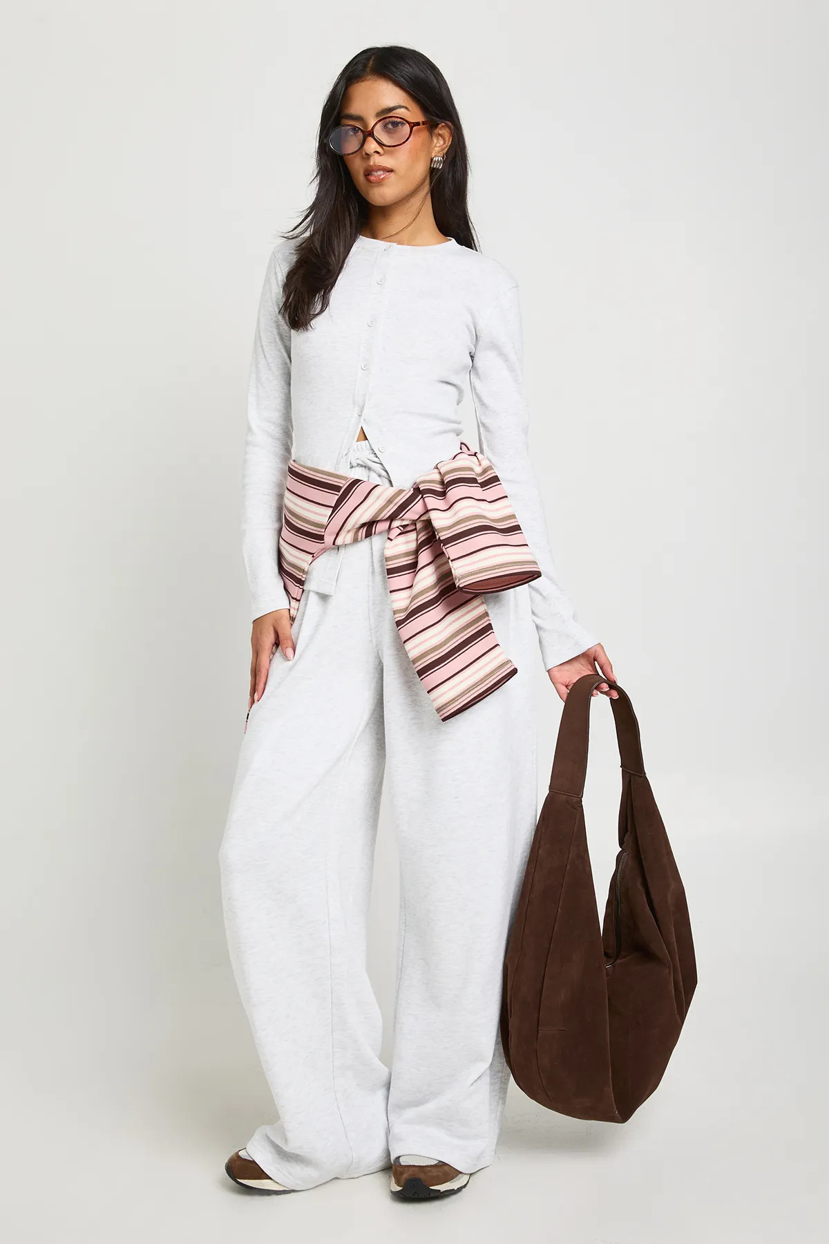 Rib Button Through Long Sleeve Top Tracksuit | Boohoo.com (UK & IE)