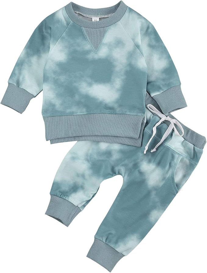 Newborn Baby Boys Outfits Long Sleeve Top Pullover Sweatshirt Long Pants Pajamas 2Pcs Tie Dye Clo... | Amazon (US)