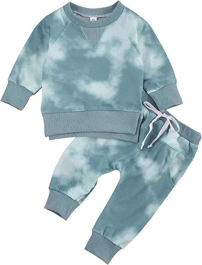 Newborn Baby Boys Outfits Long Sleeve Top Pullover Sweatshirt Long Pants Pajamas 2Pcs Tie Dye Clo... | Amazon (US)