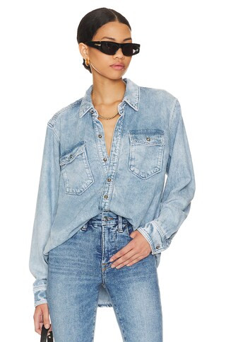 Good American Weightless Easy Shirt in Indigo396 from Revolve.com | Revolve Clothing (Global)