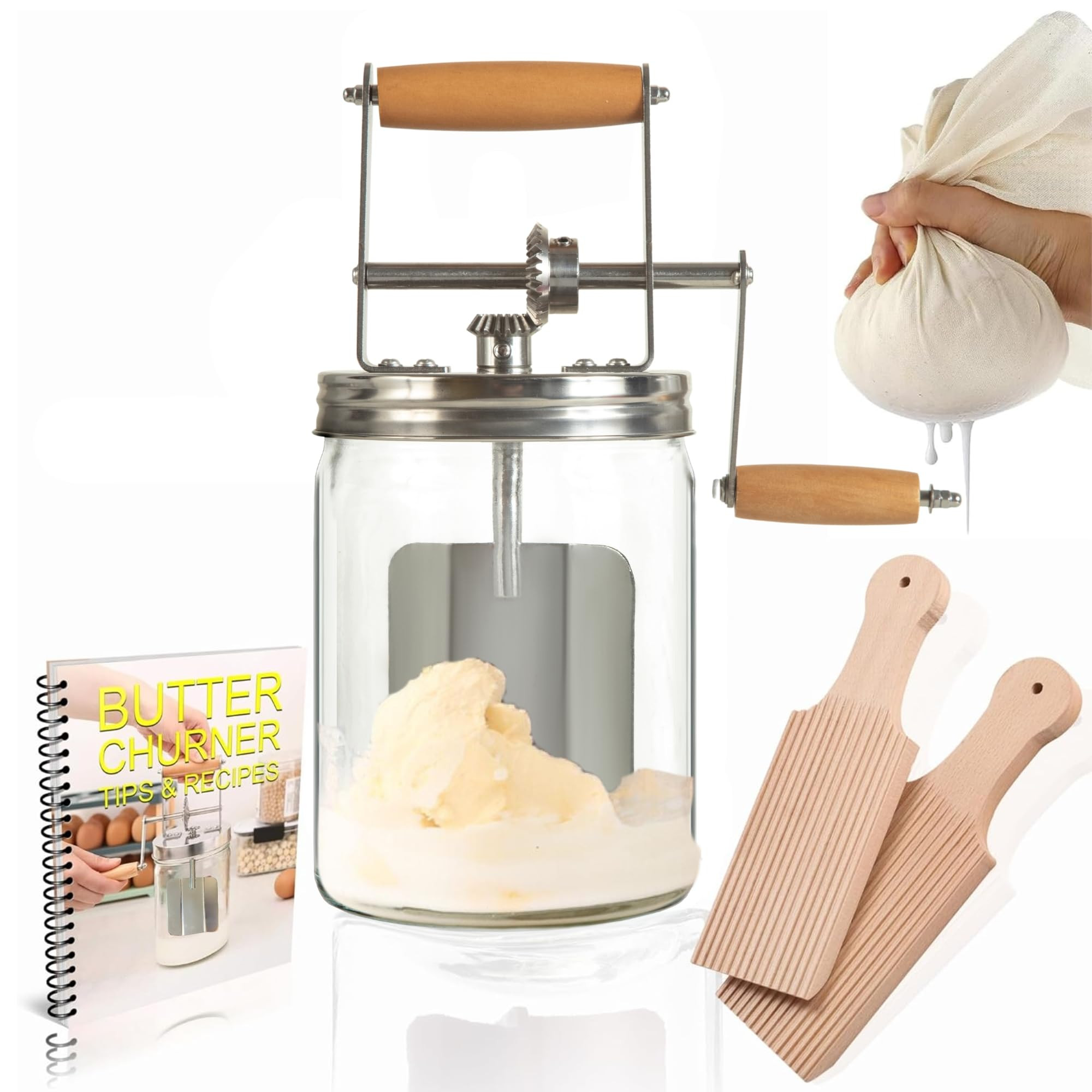 Dazey Butter Churn- Cheese Cloth and Beech Wood BUTTER PADDLES INCLUDED- Hand Crank Butter Churne... | Amazon (US)