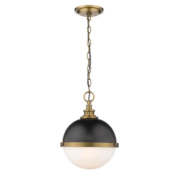 Peyton Matte Black and Factory Bronze Two-Light Pendant With Opal Etched Glass | Bellacor