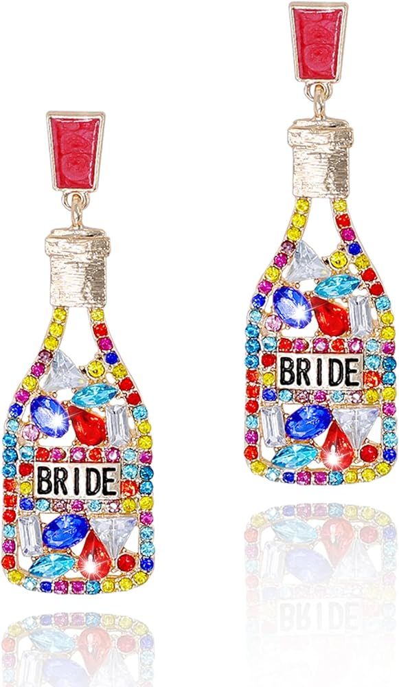 MGupzao Bachelorette Earrings for Bride With Shiny Multicolour Rhinestones Gemstone Crystal Desig... | Amazon (US)