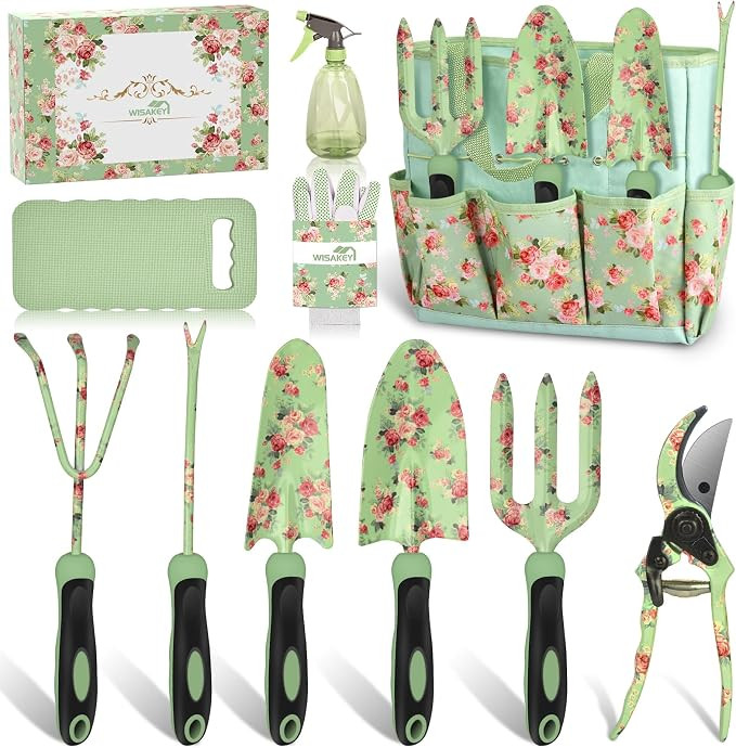 Gardening Tools, WisaKey 10 Piece Heavy Duty Green Garden Tools Set with Non-Slip Ergonomic Handl... | Amazon (US)
