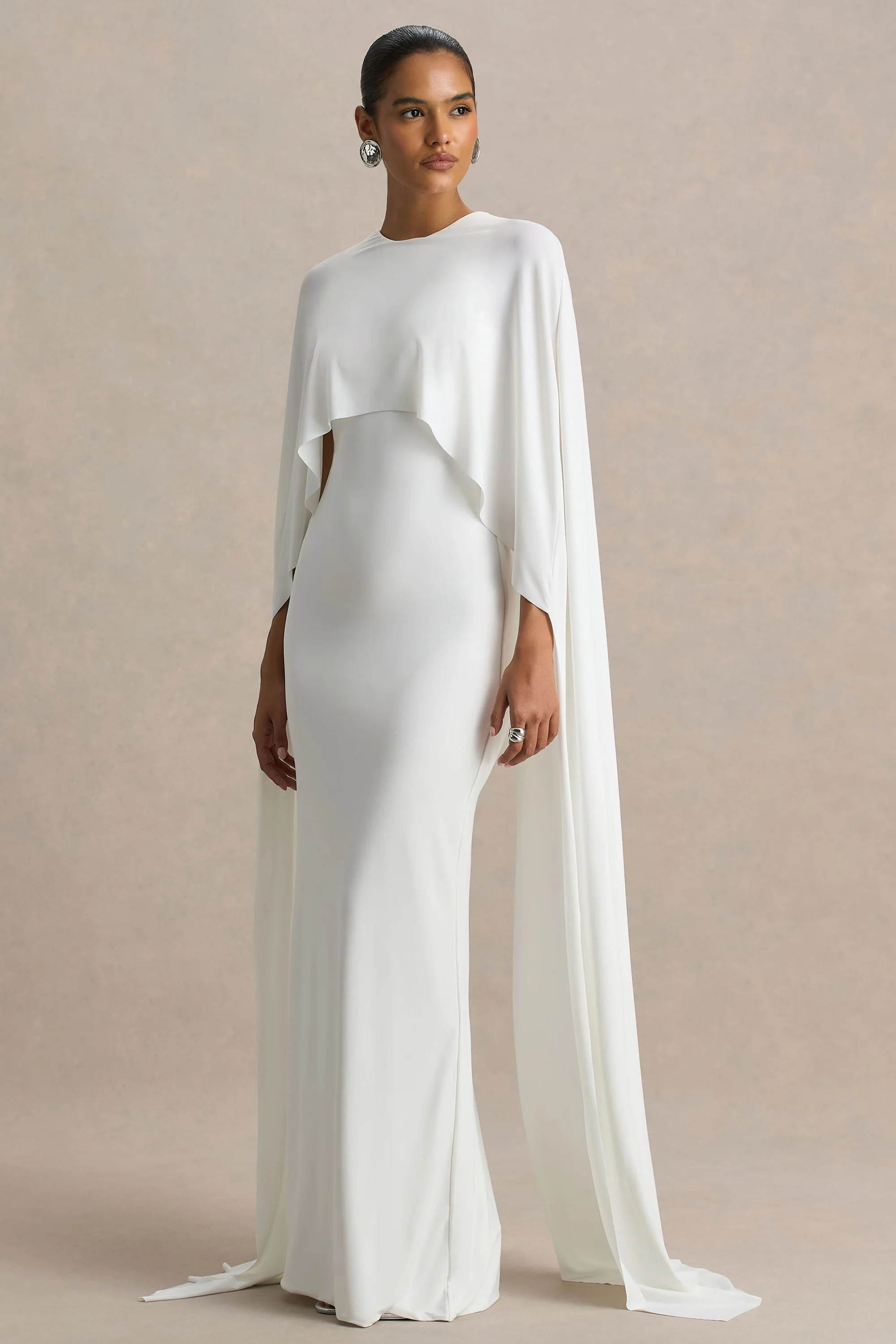 Padma | White Draped Maxi Dress With Cape Sleeves | Club L London