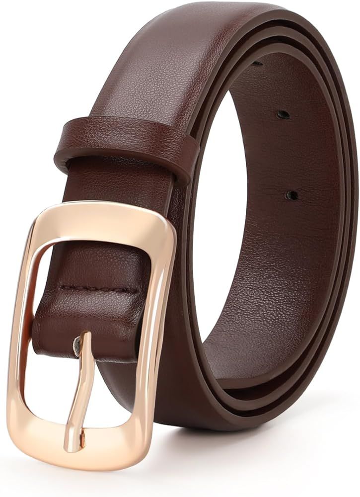 XZQTIVE Women Leather Belts for Jeans Pants, Black/Brown Waist Dress Belts with Gold/Silver Buckl... | Amazon (US)