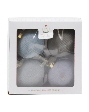 Set Of 4 Glass Flocked Ornaments | Pillows & Decor | Marshalls | Marshalls