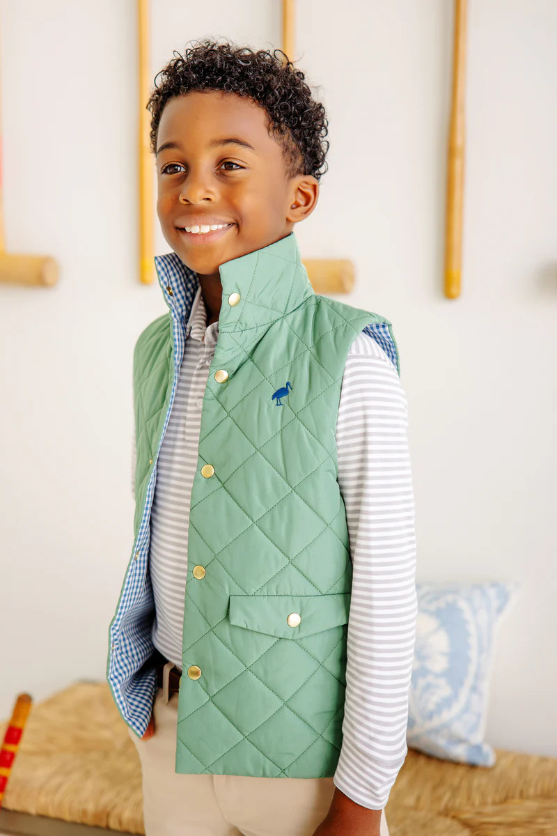 Vaughn Vest - Gallatin Green with Barnsley Blue Mini Gingham & Barnsle | The Beaufort Bonnet Company