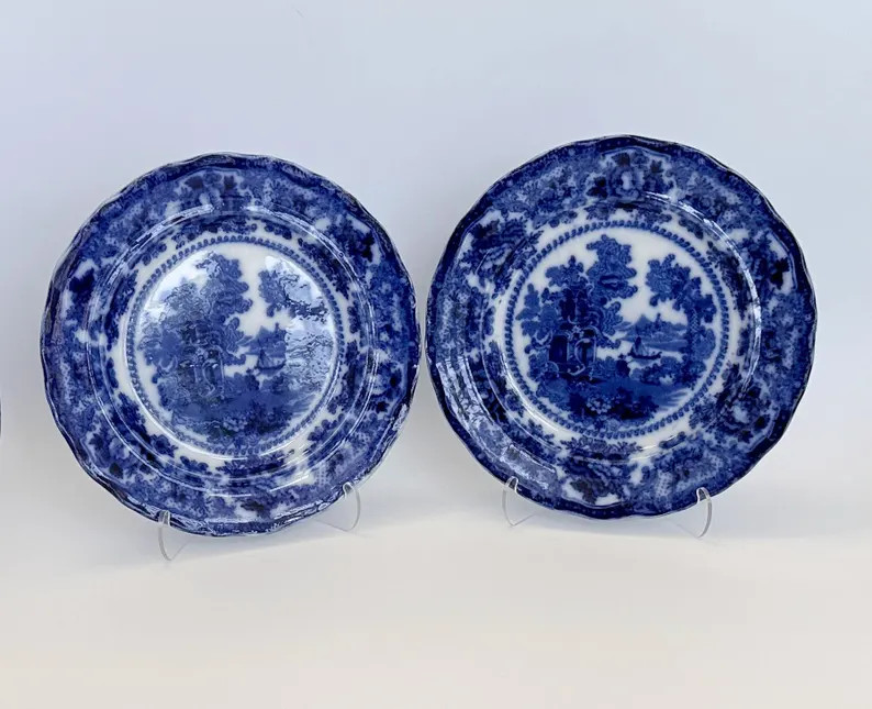 Pair of Antique Flow Blue Plates, Fairy Villas Pattern, Adams and Company | Etsy (Global)