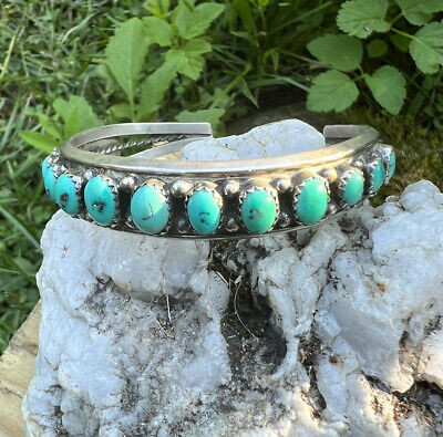 OLD TURQUOISE CLUSTER ROW BRACELET CUFF~STERLING  | eBay | eBay US