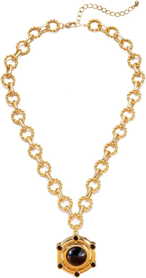 14K Gold-tone Plated Faux Agate Necklaces for Women Statement Faux Gemstone Pendant Necklace Necklace Fashion Birthday Valentines Gift | Amazon (US)