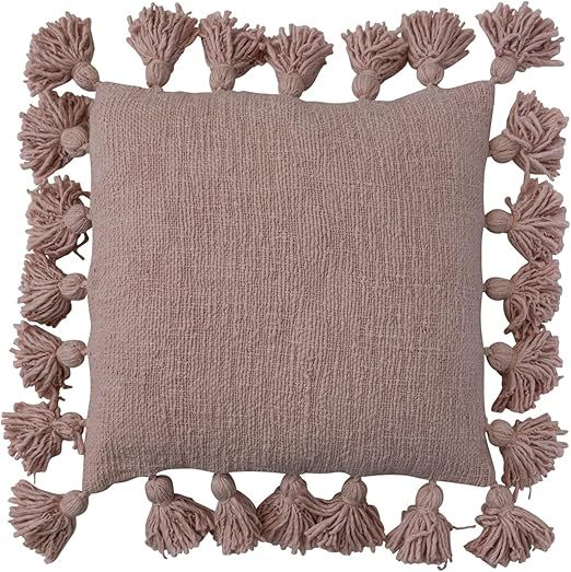 Creative Co-Op Boho Cotton Slub Throw Tassels, Blush Pink Pillow Cover | Amazon (US)