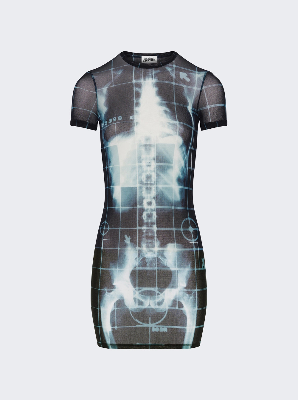 Squeletor Printed Mesh Short Dress Black And Navy  | The Webster | The Webster