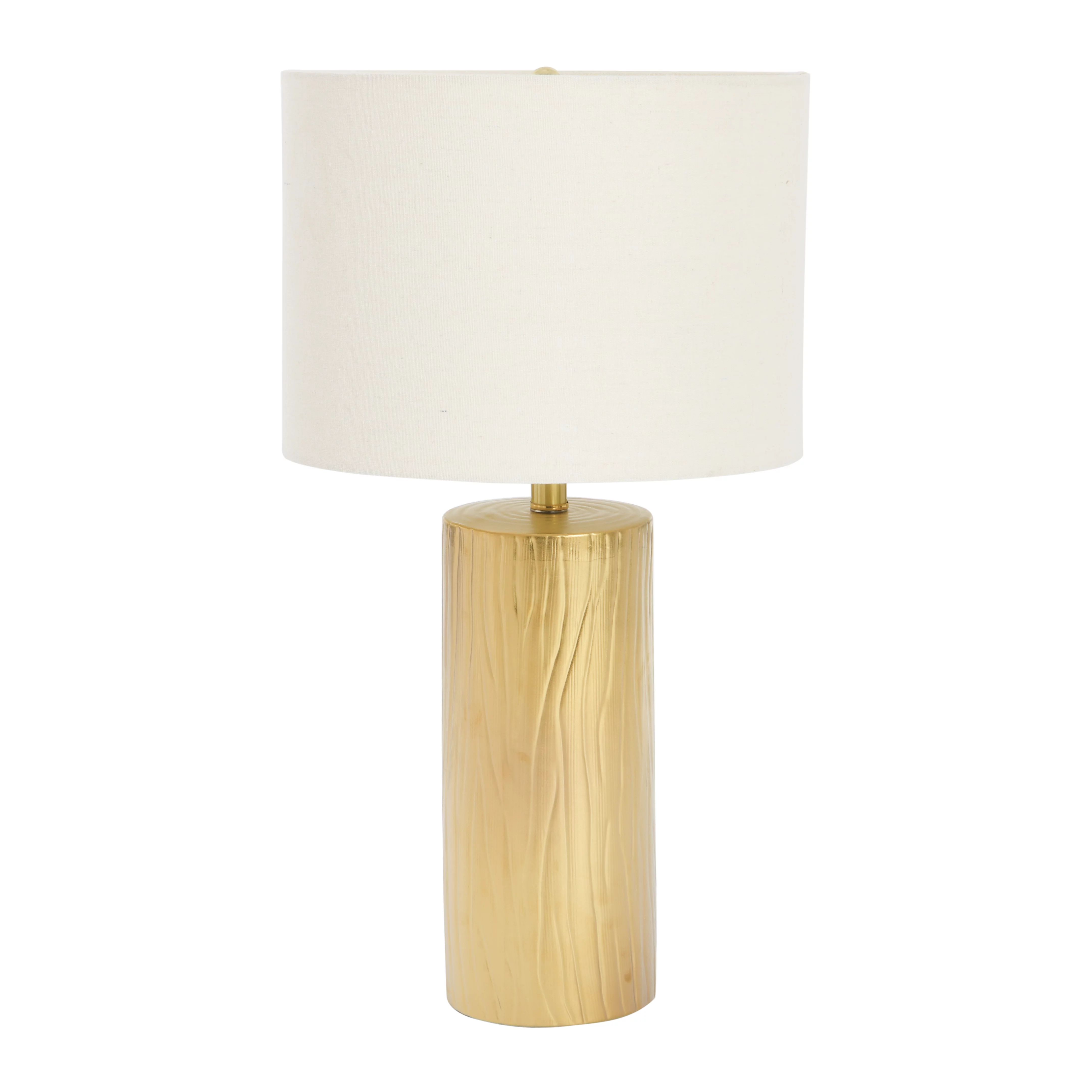 Ember Interiors Gold Stoneware Table Lamp with Cream Linen Shade, 14" x 25" | Walmart (US)