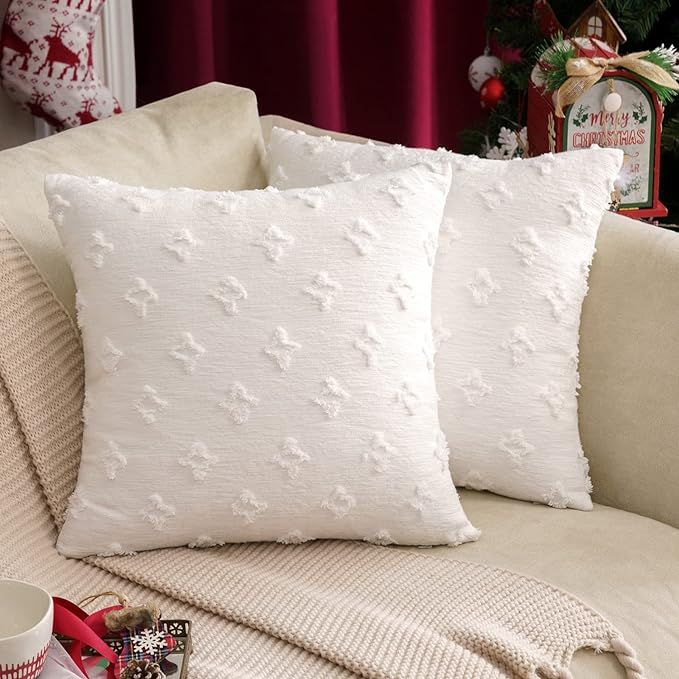 MIULEE Set of 2 Christmas Decorative Throw Pillow Covers Rhombic Jacquard Pillowcase Soft Square ... | Amazon (US)