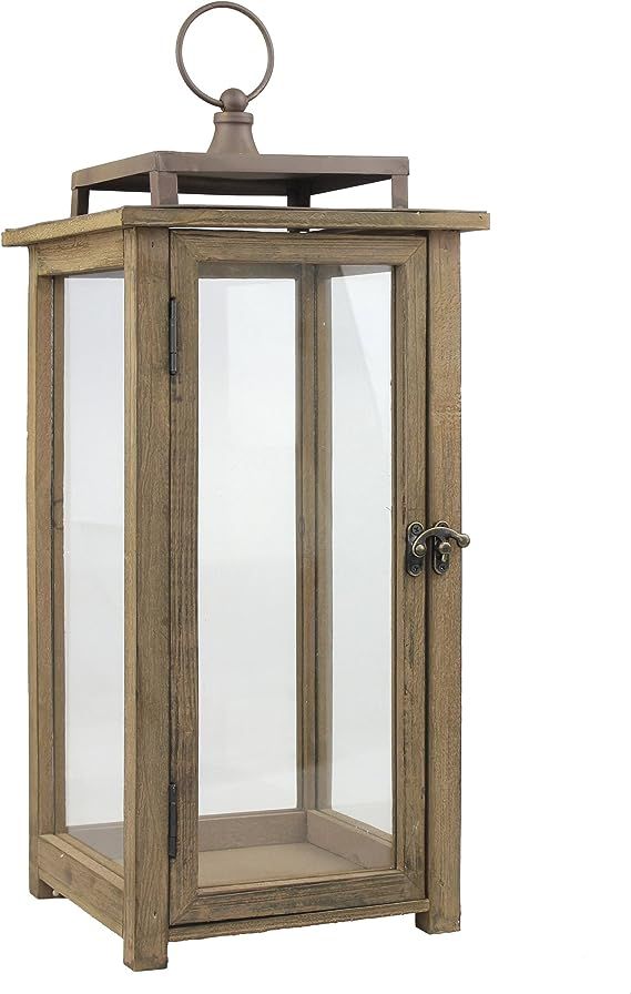 Stonebriar 18 Inch Rustic Wooden Candle Hurricane Lantern, For Table Top, Mantle, Wall Hanging, o... | Amazon (US)