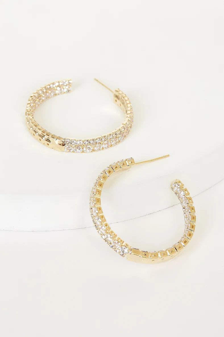 Oh My Elegance Gold Rhinestone Hoop Earrings | Lulus (US)