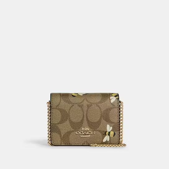 Mini Wallet On A Chain In Signature Canvas With Bee Print | Coach Outlet