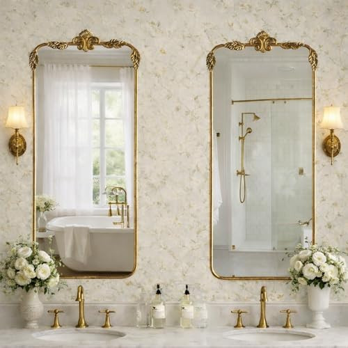 Maxax Gold Wall Mirror, 36"x16", Antique Decorative Mirror with Ornate Baroque Top Frame, Wall-Mo... | Amazon (US)