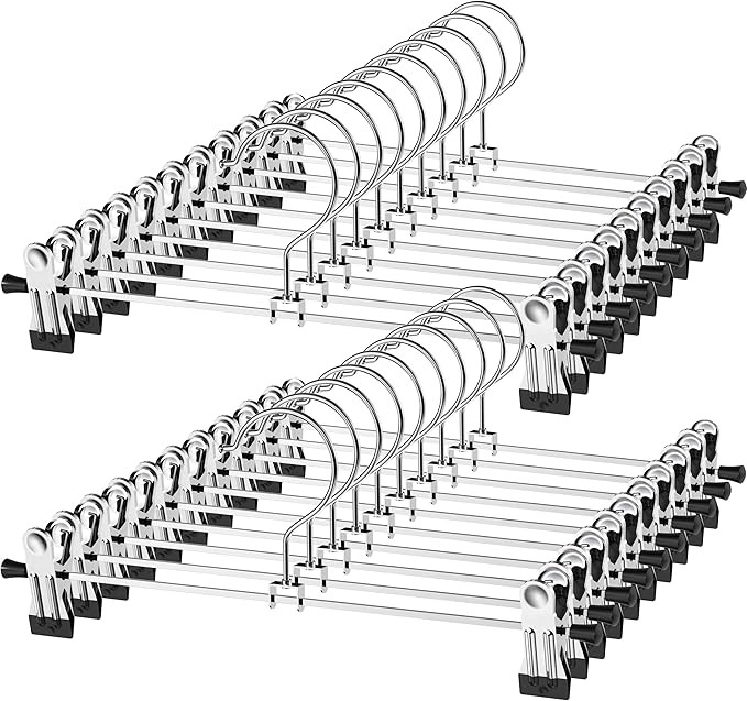 NORTHERN BROTHERS Pants Hangers with Clips, Heavy Duty 20 Pack, Adjustable Metal Pants Hanger, Sk... | Amazon (US)