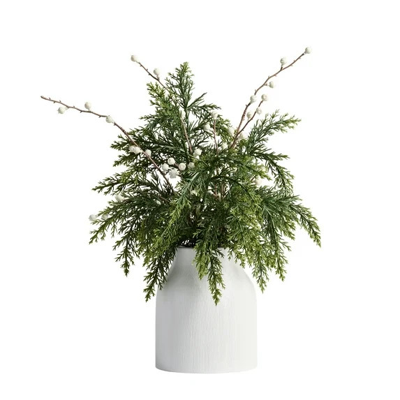 Better Homes & Gardens 16" Artificial Cypress & Berries Arrangement in Ribbed Ceramic Vase - Walm... | Walmart (US)