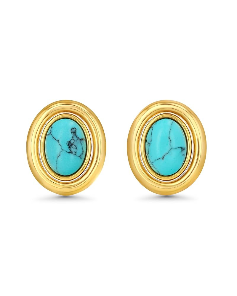 Gold Medium Oval Button Chunky Statement Earrings for Women by SNGIA, (Turquoise, Carnelian) Bold... | Amazon (US)