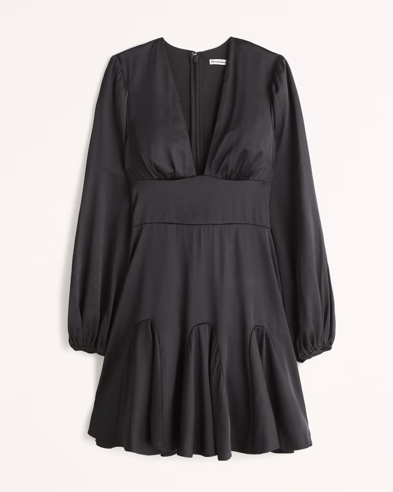 Women's Long-Sleeve Plunge Satin Mini Dress | Women's Dresses & Jumpsuits | Abercrombie.com | Abercrombie & Fitch (US)