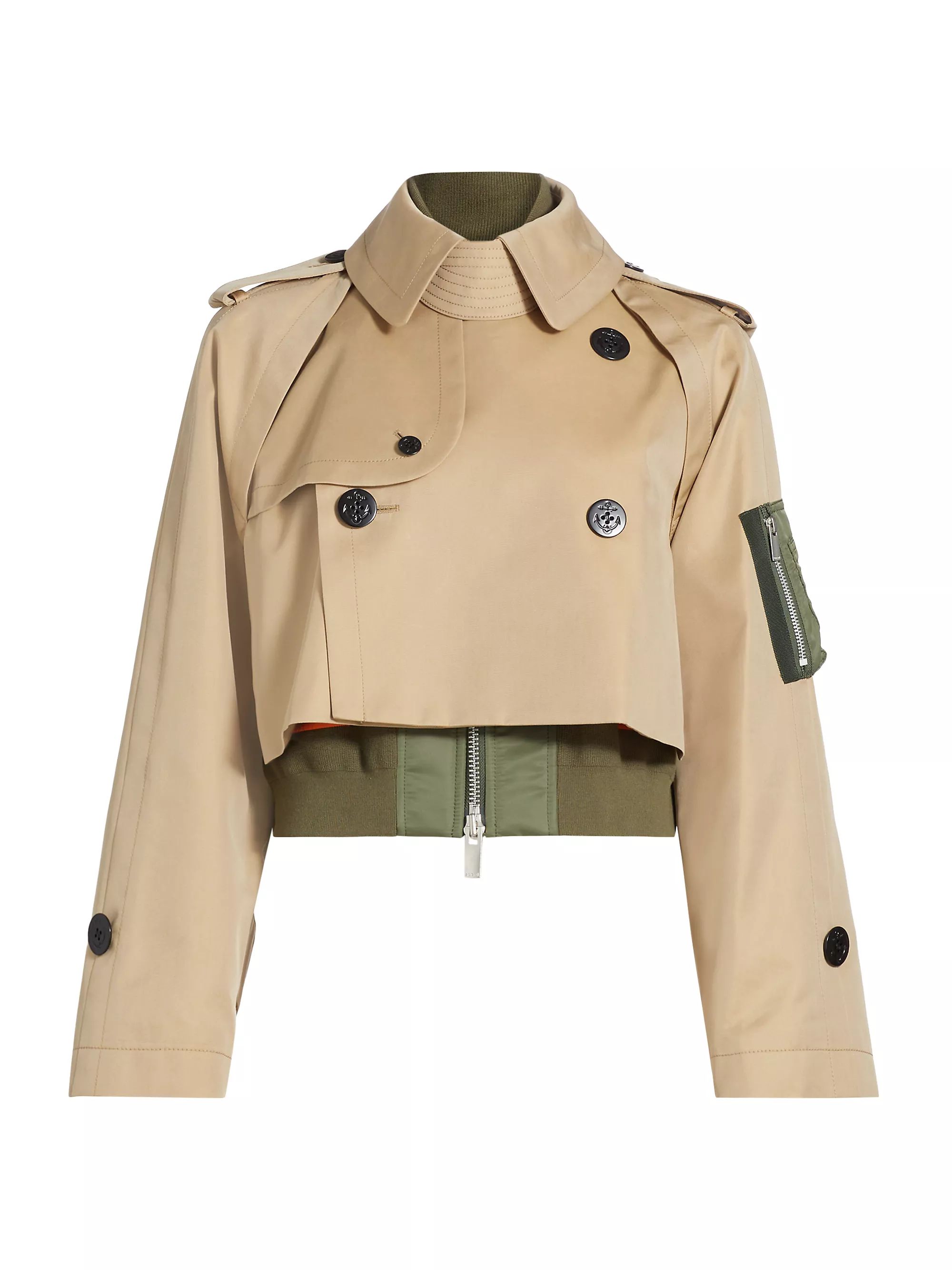 Shop Sacai Trench Bomber Crop Jacket | Saks Fifth Avenue | Saks Fifth Avenue