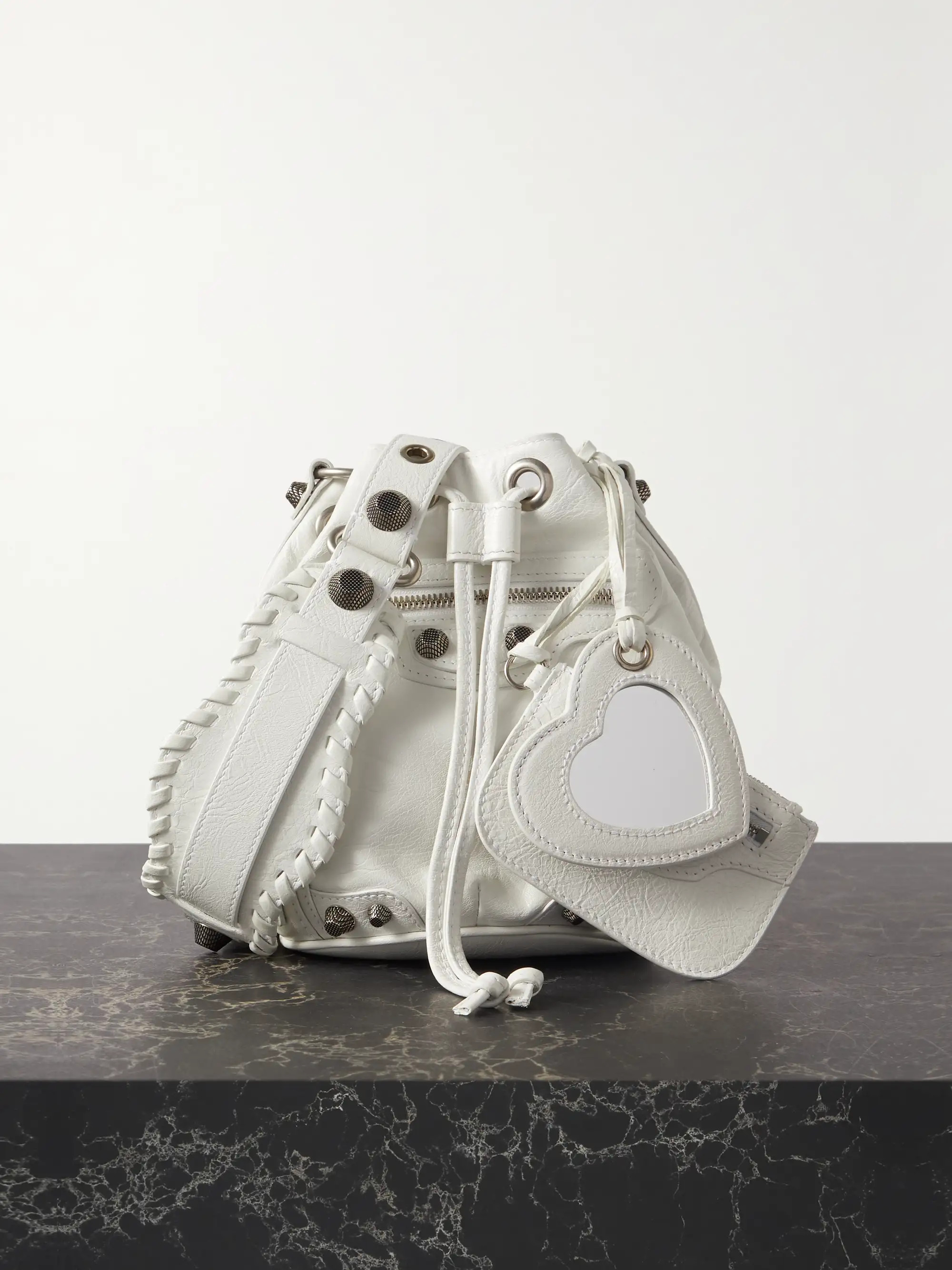 Le Cagole XS studded crinkled-leather bucket bag | NET-A-PORTER (US)
