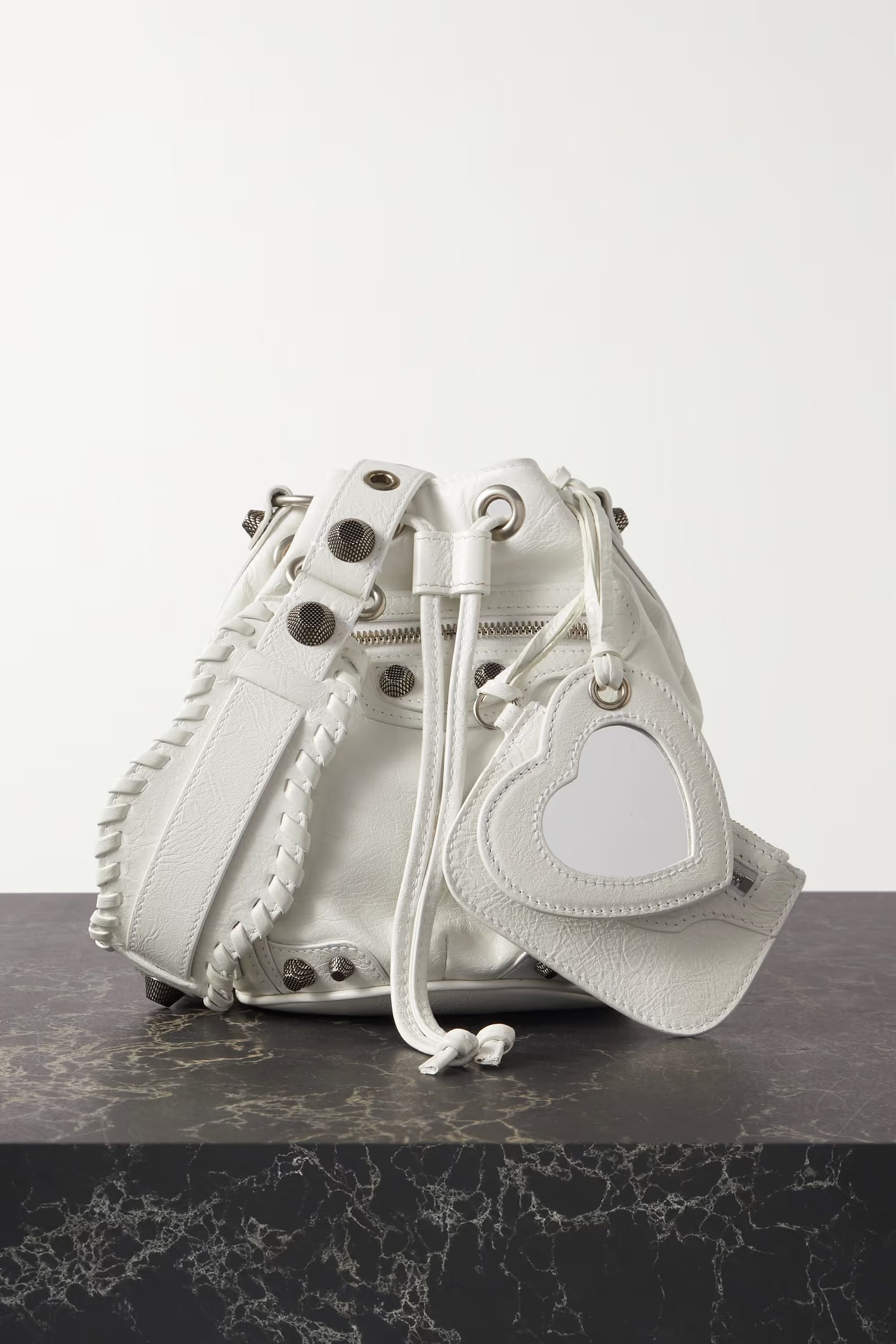 Le Cagole XS studded crinkled-leather bucket bag | NET-A-PORTER (US)